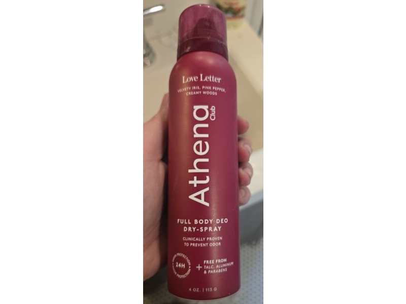 Athena Club Full Body Deo Dry-Spray, Love Letter, 4 oz/113 g