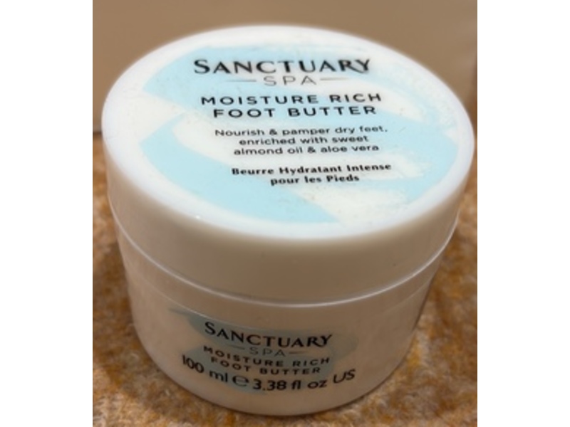 Sanctuary SPA Moisture Rich Foot Butter, Sweet Almond Oil & Aloe Vera, 3.38 fl oz/100 mL