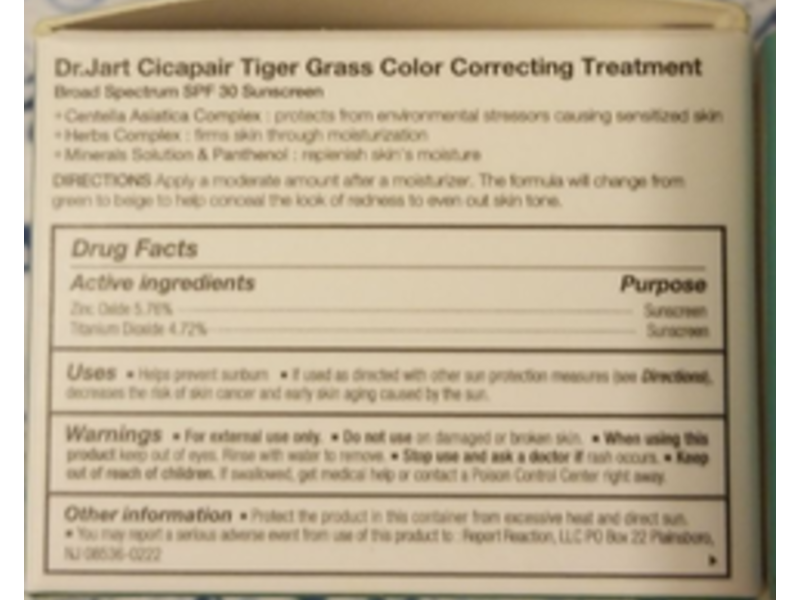 Dr. Jart + Cicapair Tiger Grass Color Correcting Treatment, SPF 30, 0.5 fl oz/15 mL