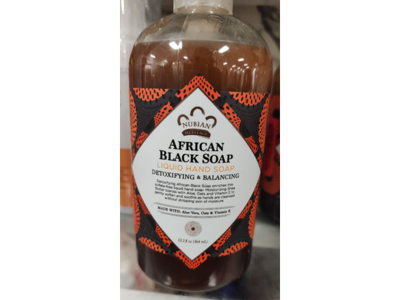 Nubian Heritage Detoxifying & Balancing African Black Liquid Hand Soap, Aloe Vera, Oats & Vitamin E, 12.3 fl oz/364 mL