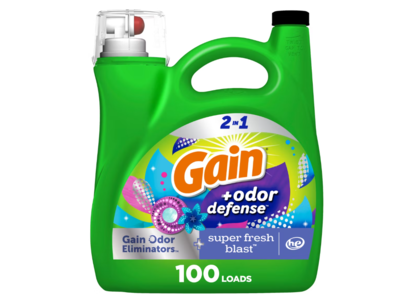 Gain 2 In 1 Odor Defense Liquid Laundry Detergent, Super Fresh Blast Scent, 100 Loads, 144 fl oz/4.25 L