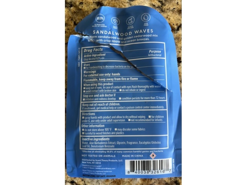 Scent Theory Hand Sanitizer Moisturizing Spray, Sandalwood Waves, 1 fl oz/30 mL