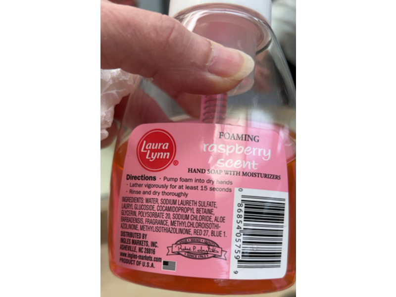 Laura Lymn Foaming Hand Soap, Raspberry Scent, 7.5 fl oz/222 mL
