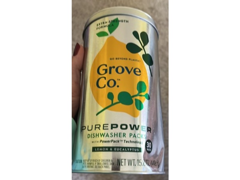 Grove Co. Pure Power Dishwasher Packs, Lemon & Eucalyptus, 15.8 oz/448 g, 30 Count