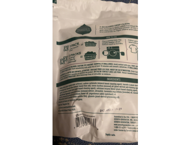 Seventh Generation Biobased Deep Clean Laundry Detergent Packs, Fresh Lavender Scent, 31.7 oz/900 g, 45 Count