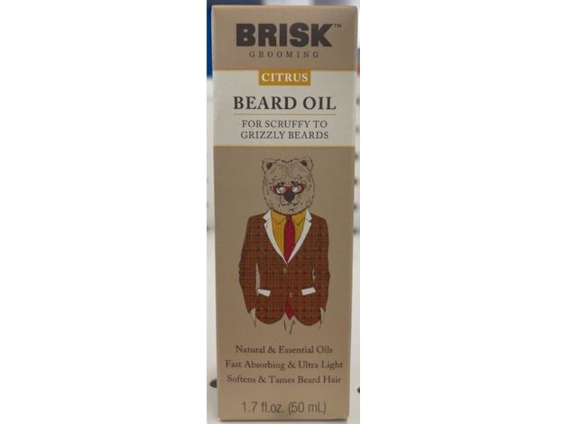 Brisk Grooming Beard Oil, Citrus, 1.7 fl oz/50 mL