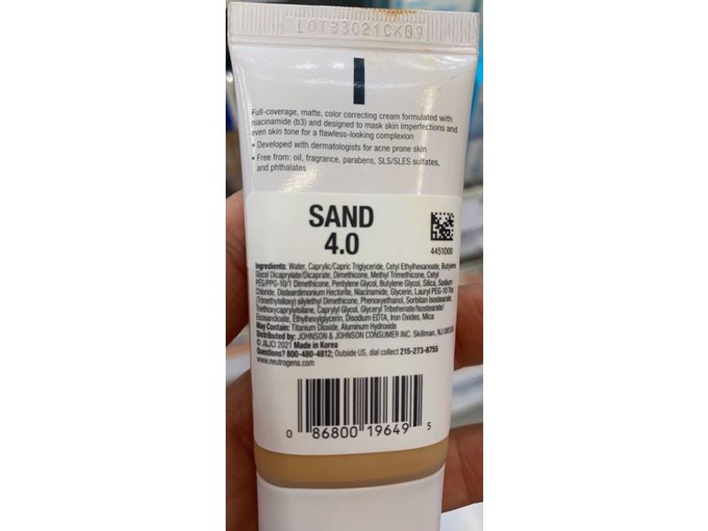 Neutrogena Matte Cc Cream Clear Coverage, Niacinamide B3, Sand, 1.0 oz/28 g