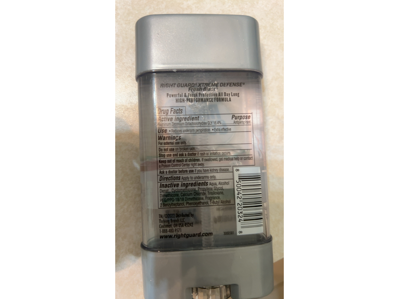 Right Guard Xtreme Defense Antiperspirant/Deodorant, Fresh Blast, 4.0 oz/113 g