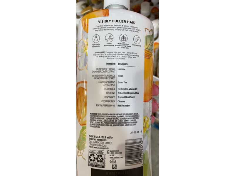 Pantene Volumizing Shampoo, Jasmine & Citrus, 38.2 fl oz/1.13 L