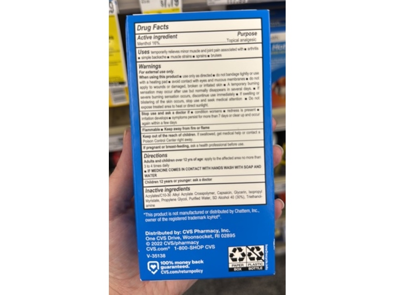 CVS Health Cold & Hot Pain Relieving Roll-on, 2/5 fl oz/74 mL