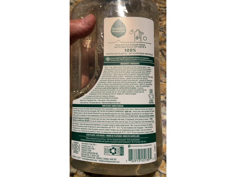 Seventh Generation Dish Liquid, Clementine Zest & Lemongrass Scent, 50 fl oz/1.47 L