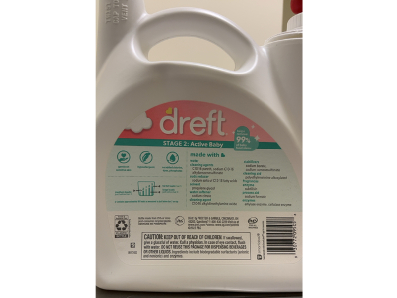 Dreft Stage 2 Active Baby Liquid Detergent, 80 Loads, 115 fl oz/3.4 L