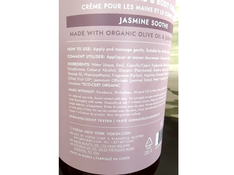 Voesh New York Hand & Body Cream, Jasmine Soothe, 28 fl oz/829 mL