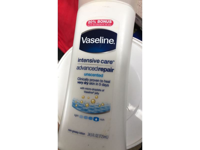 Vaseline Advanced Repair Body Lotion, Intensive Care, Unscented, 20.3 fl oz/600 mL