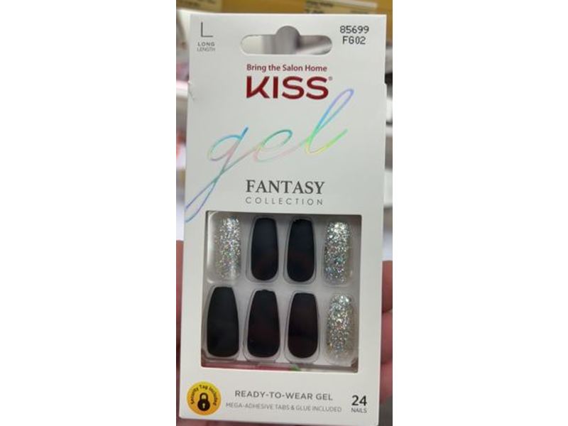 Kiss Gel Fantasy Collection Long Length, Black/Sparkle, 24 Count, Pack Of 6