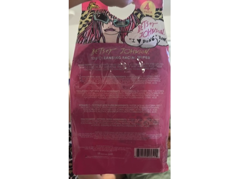 Betsey Johnson Cleansing Facial Wipes, 120 Count, Pack Of 4