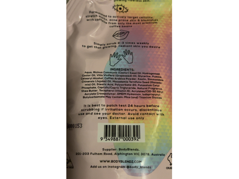 Body Blendz Cream Shimmer Face & Body Cream Scrub, Coconut Coffee, 5.3 oz/150 g