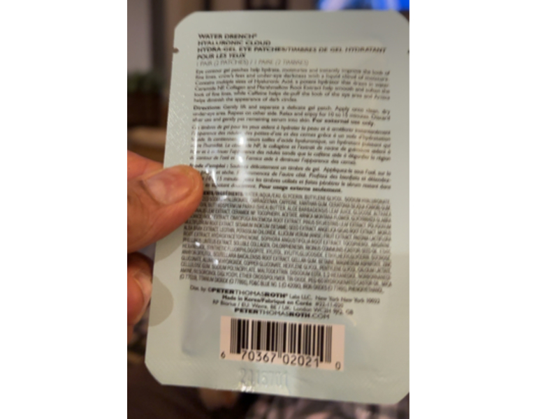 Peter Thomas Roth Hydra-Gel Eye Patches, Water Drench Hyaluronic Cloud, 1 Pair