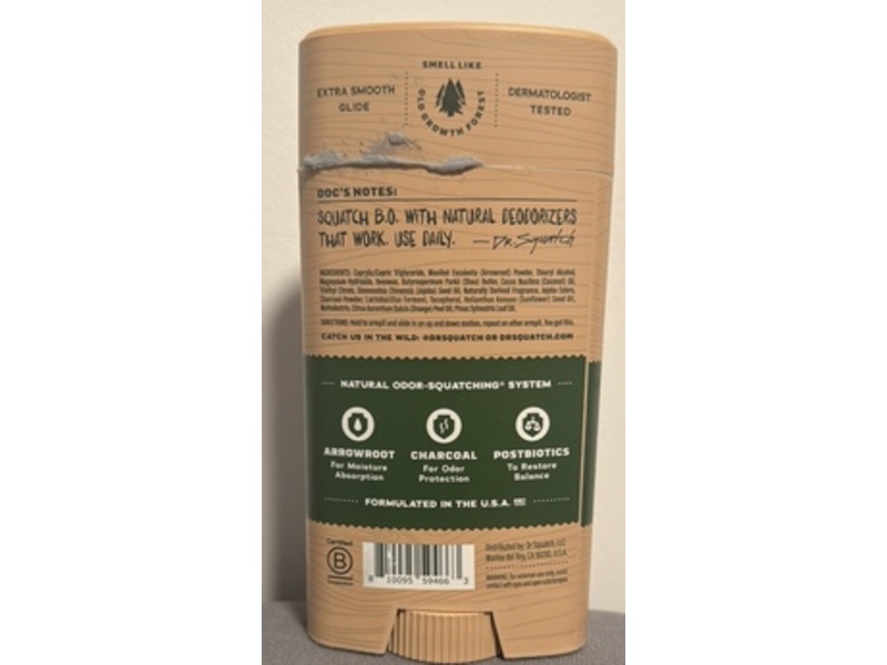 Dr. Squatch Odor Squatching Deodorant, Pine tar, 2.65 oz/75 g
