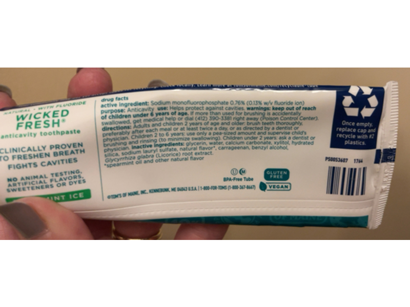 The Original Tom's Of Maine Wicked Fresh Anticavity Toothpaste, Spearmint Ice, 4 oz/113 g