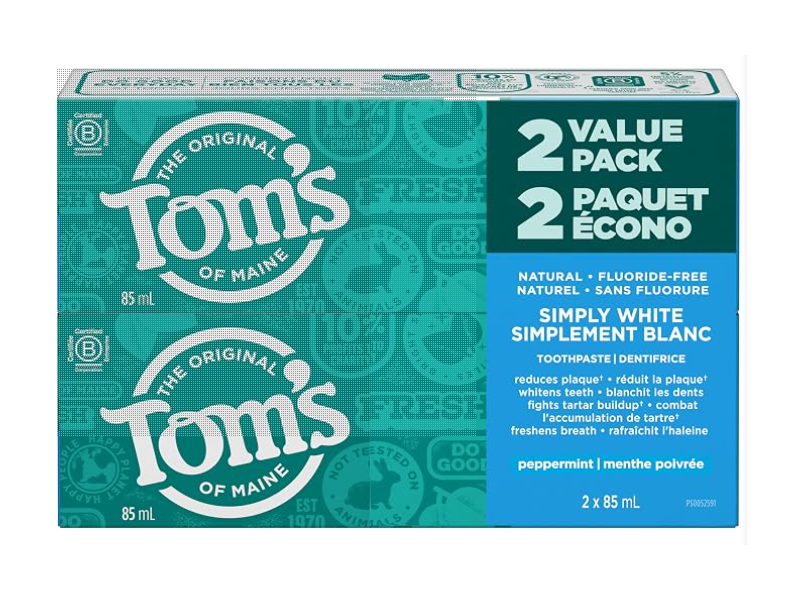 Tom's Of Maine Simply White Toothpaste, Peppermint, 85 mL , Pack Of 2