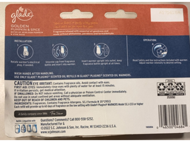 Glade PlugIns Refills Air Freshener, Golden Pumpkin & Spice, 67 fl oz/19.8 mL, Pack Of 7