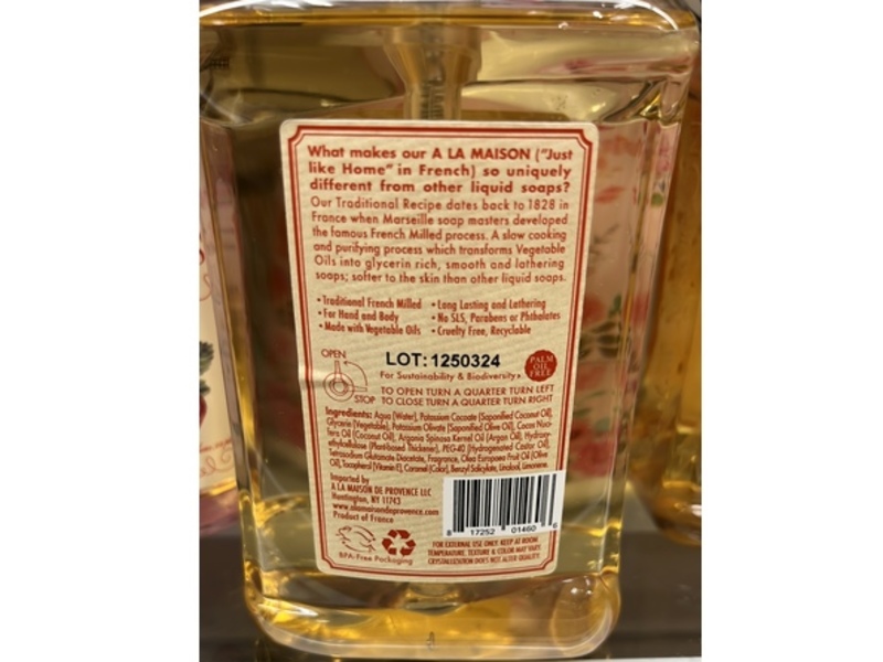 A LA Maison De Provence Liquid Soap, Summer Peach, 16.9 fl oz/500 mL