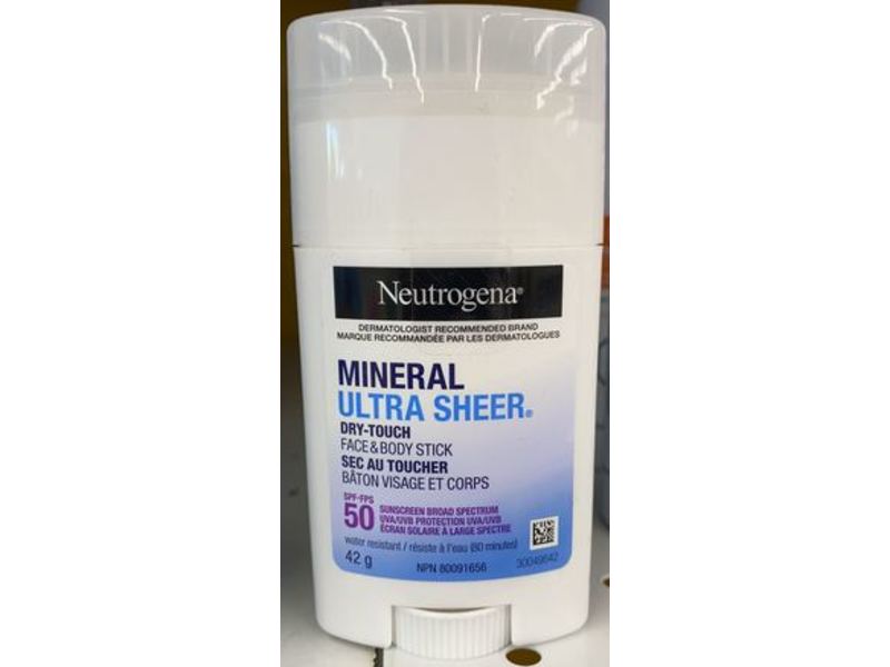 Neutrogena Ultra Sheer Face & Body Dry-Toucn Mineral Sunscreen Stick, SPF 50, 42 g