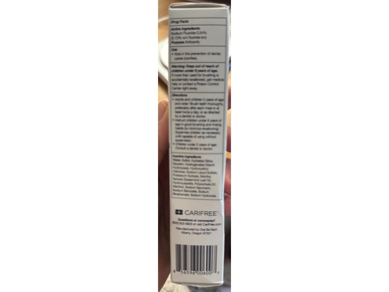 Carifree Gel 1100 Fluoride Anti-Cavity Toothpaste, Mint, 2.4 oz/68 g