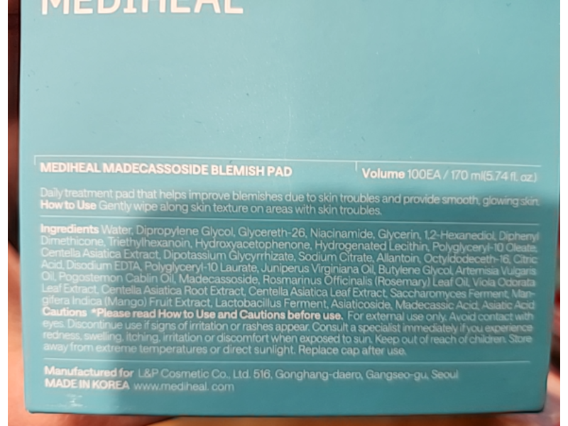 Mediheal Day & Night Blemish Pads, Madecassoside, 5.74 fl oz/170 mL, 100 Count
