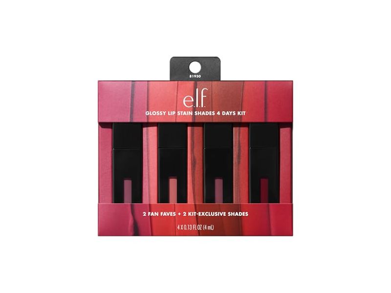 e.l.f. Cosmetics Glossy Lip Stain Shades 4 Days Kit, 0.13 fl oz/4 mL