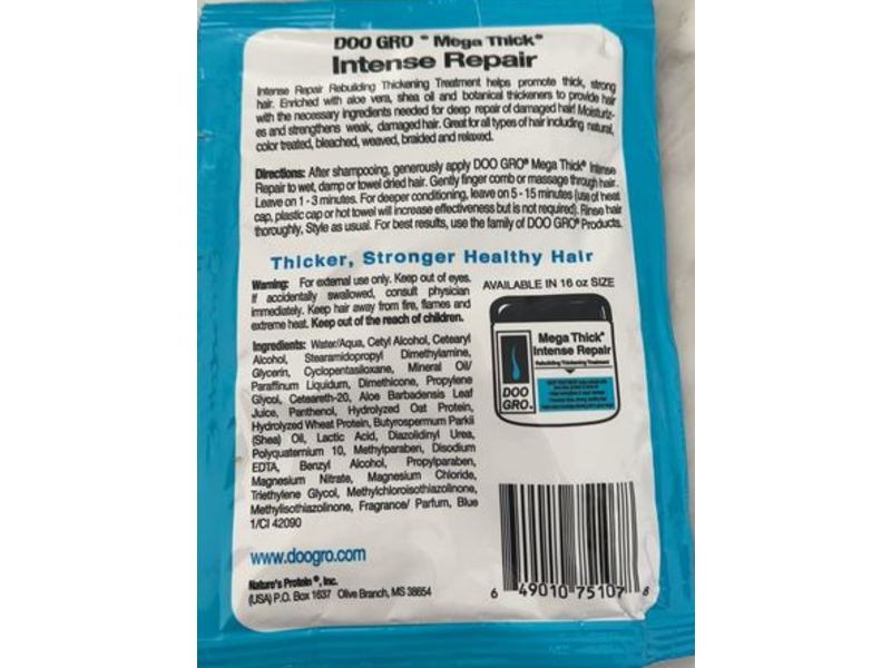 Doo Gro Mega Thick Intensive Repair Treatment, Aloe Vera, Silk Protein And Shea Butter, 1.75 oz/49.6 g