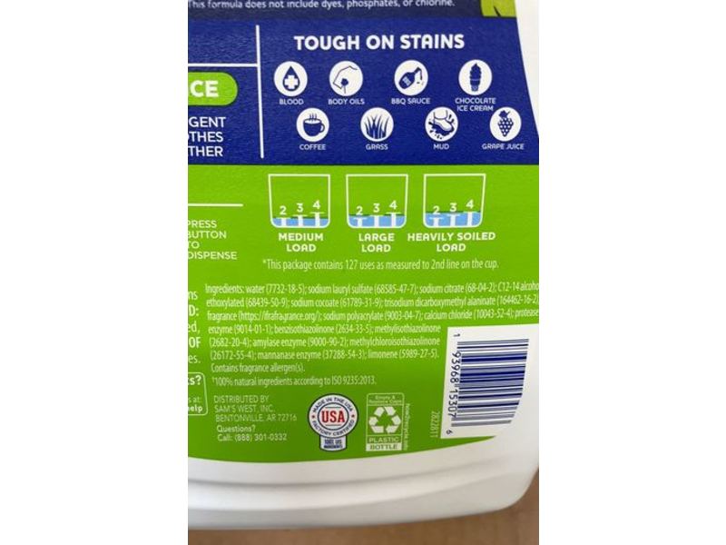 Member's Mark Plant Based Stain Fighting Liquid Laundry Detergent, Lavender Scent, 127 Loads, 196 fl oz/5.79 L