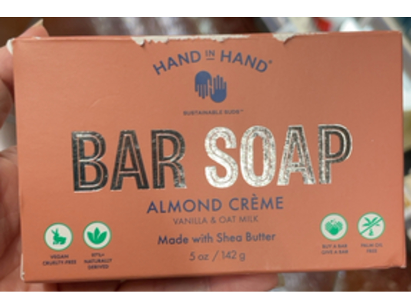 Hand In Hand Almond Creme Bar Soap, Vanilla & Oat Milk, 5 oz/142 g