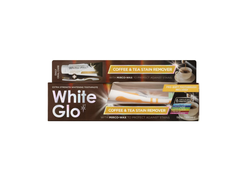 White Glo Stain Remover Fluoride Anticavity Toothpaste + Toothbrush, Coffee & Tea, 5.2 oz/150 g