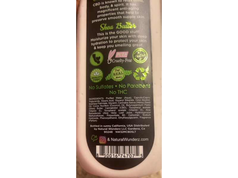 Natural Wunderz Lotion, CBD & Shea Butter, 32 fl oz/946 mL