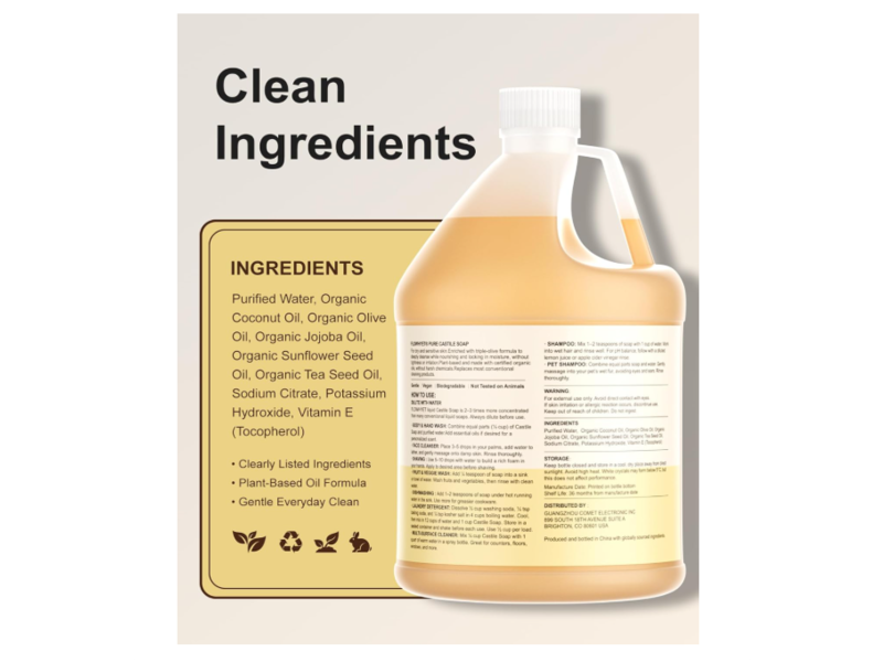 Flowhyet Pure Unscented Castile Soap, 128 fl oz/3.76 L