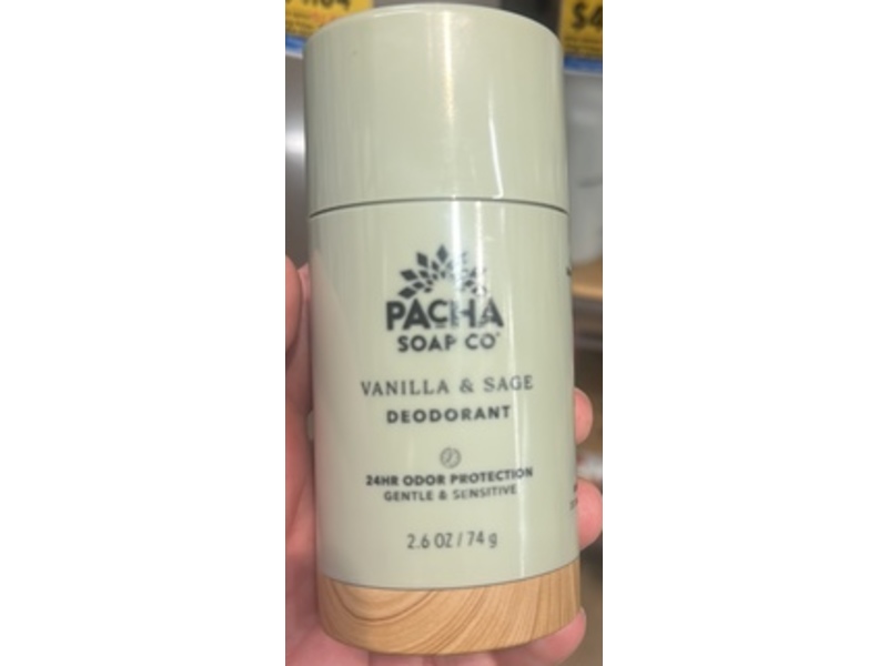 Pacha Soap Co Deodorant, Vanilla & Sage, 2.6 oz/74 g