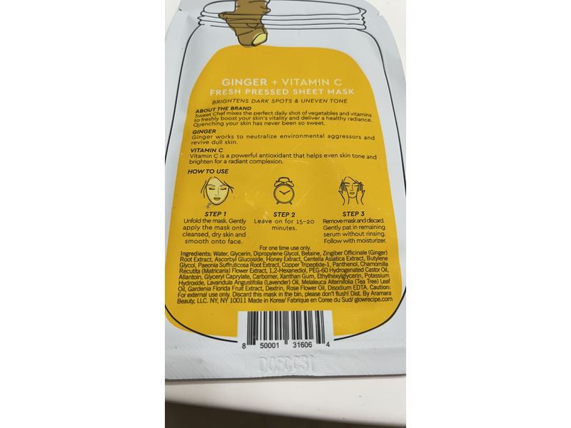 Sweet Chef Fresh Pressed Sheet Face Mask, Ginger Vitamin C, 14 fl oz