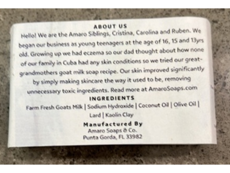 Amaro Soaps & Co Handmade Goat Milk Soap, Unscented, 5 oz