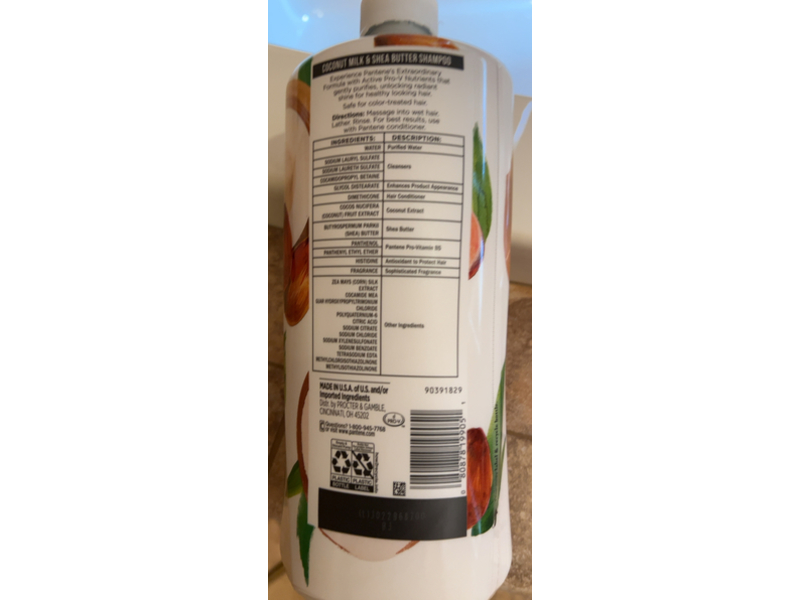 Pantene Nourishing Shampoo, Coconut Milk & Shea Butter, 38 fl oz/1.13 L