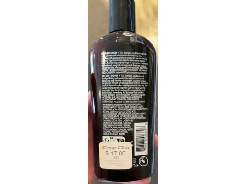 American Crew 3-In-1 Shampoo + Conditioner & Body Wash, Ginger + Tea, 8.4 fl oz/250 mL