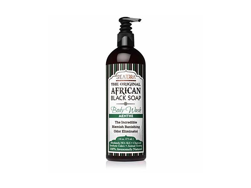 Shea Terra Organics The Original Black Soap Body Wash, Menthe, 16 oz/473 mL