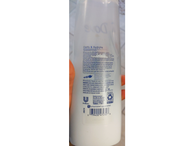 Dove Clarify & Hydrate Shampoo, Charcoal, 12 fl oz/355 mL
