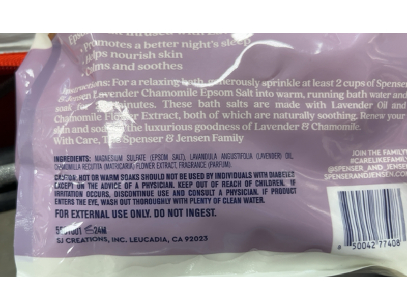 Spenser & Jensen Soothing Bath Salts, Lavender & Chamomile , 3 Lbs/1.36 kg