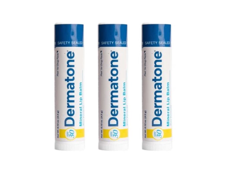 Dermatone Mineral Lip Balm, SPF 30, 0.15 oz/4.2 g, Pack Of 3