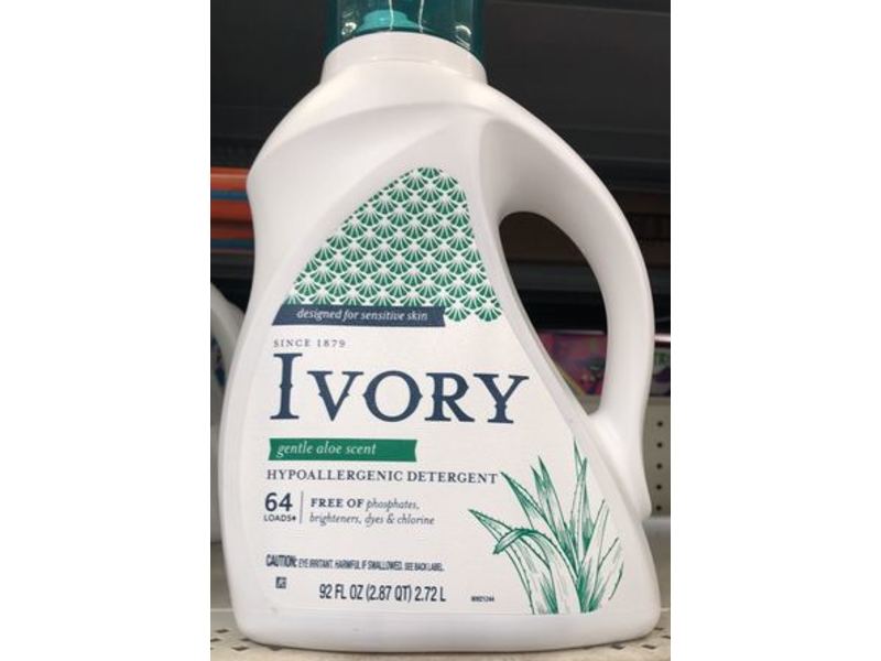 Ivory Hypoallergenic Detergent, Gentle Aloe Scent, 64 Loads, 92 fl oz/2.72 L
