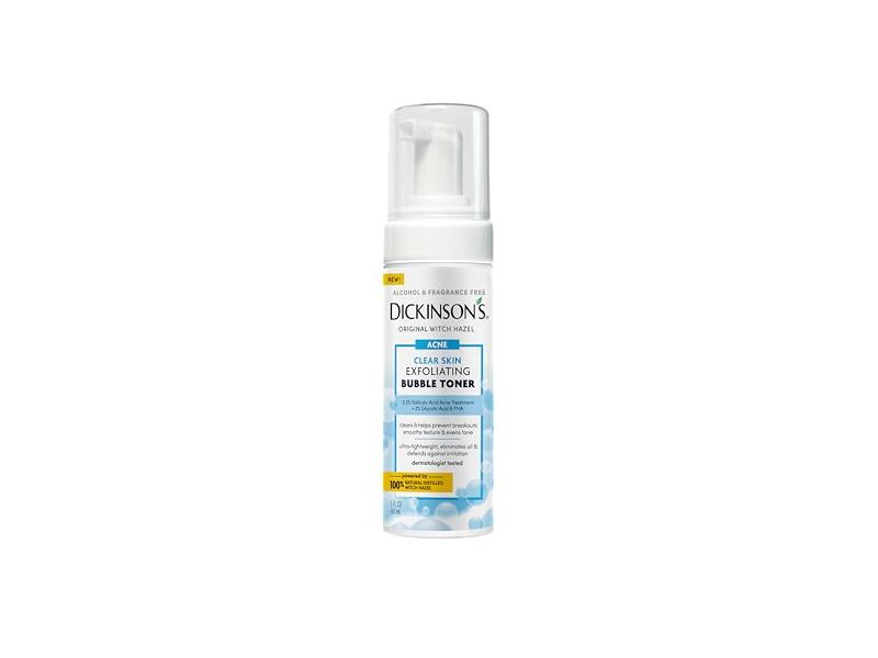 Dickinson’s Witch Hazel Clear Skin Exfoliating Bubble Toner, 0.5% Salicylic Acid Treatment + Glycolic Acid & Pha, 5 fl oz/147 mL