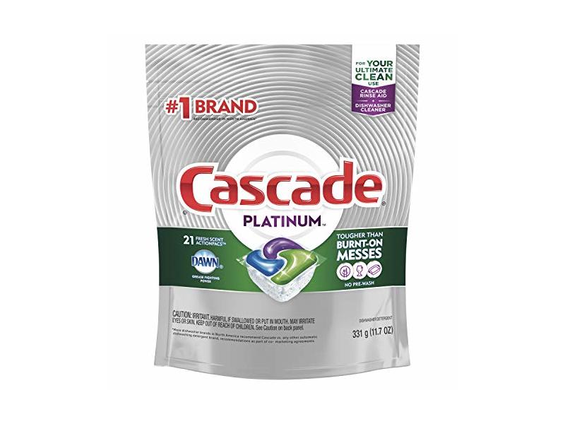 Cascade Platinum Actionpacs Dishwasher Detergent, Fresh Scent, 11.7 oz/331 g, 21 Pacs