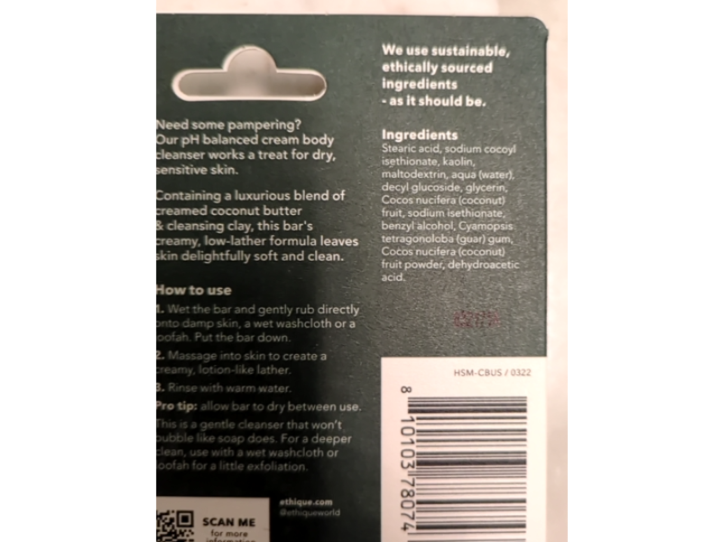 Ethique Solid Cream Body Cleanser, 0.53 oz/15 g